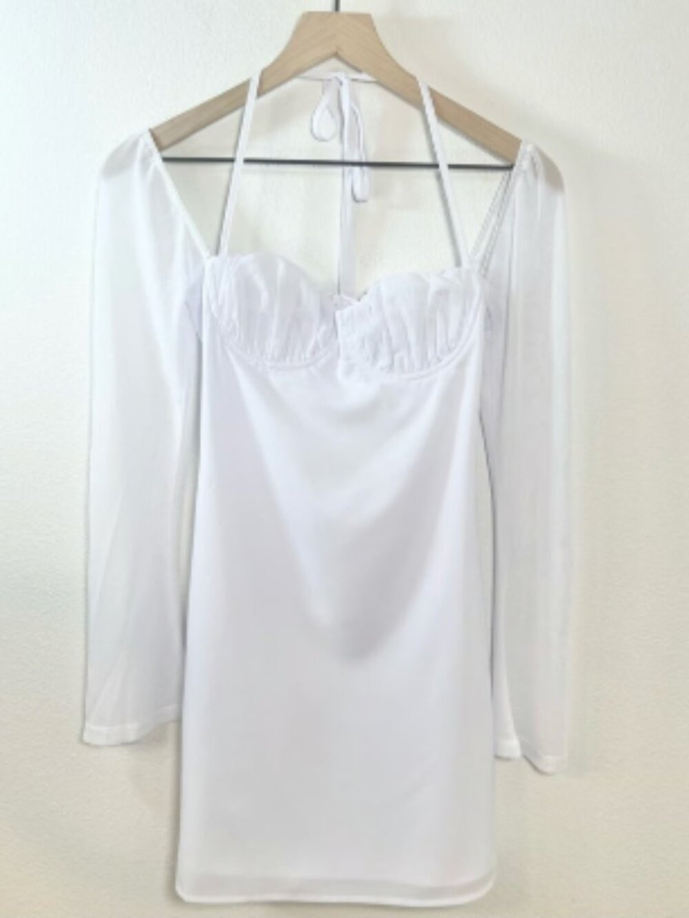 PRINCESS POLLY DYER SHEER SLEEVE WHITE MINI DRESS SIZE 2
